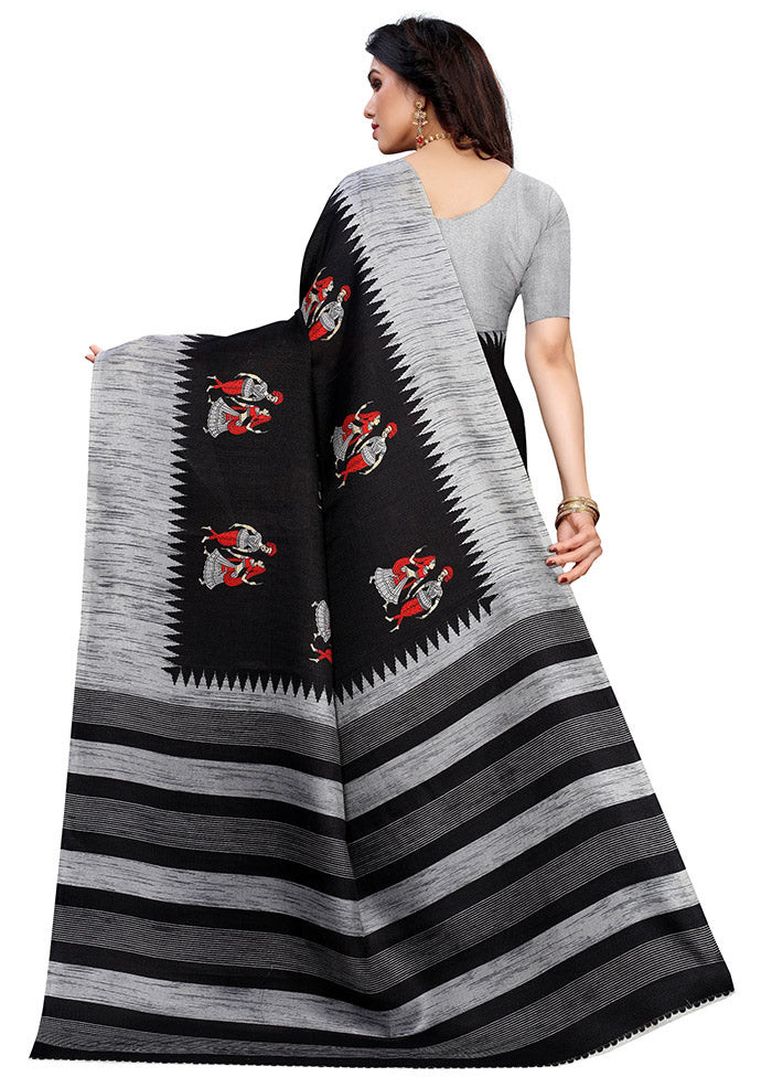 Black Spun Silk Woven Saree With Blouse Piece - Indian Silk House Agencies