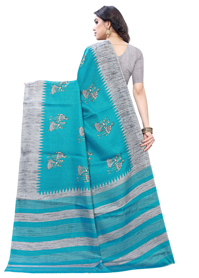 Blue Spun Silk Woven Saree With Blouse Piece - Indian Silk House Agencies