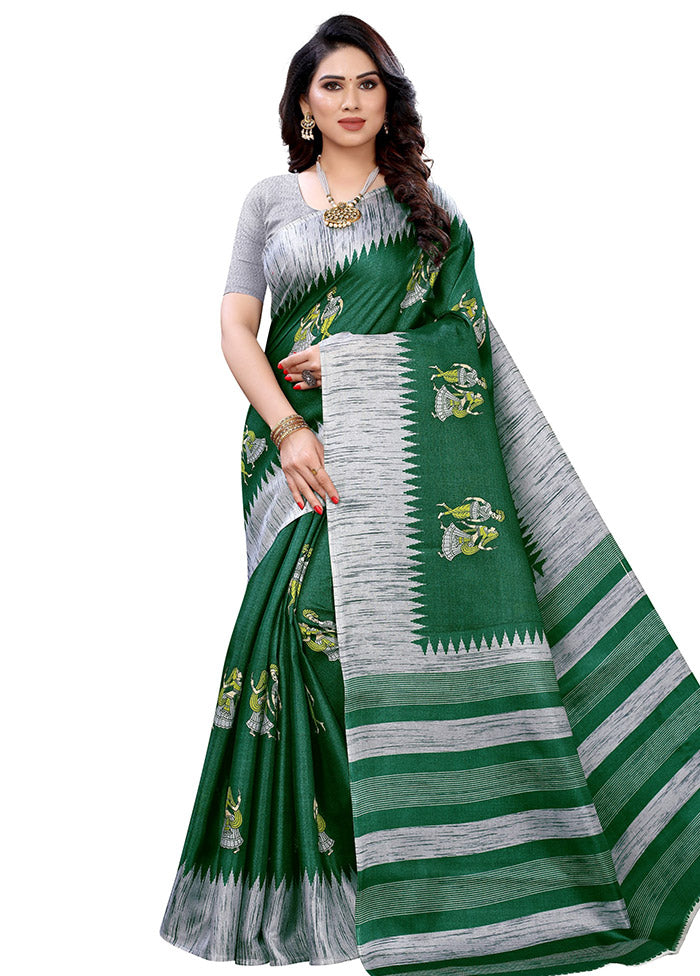 Green Spun Silk Woven Saree With Blouse Piece - Indian Silk House Agencies