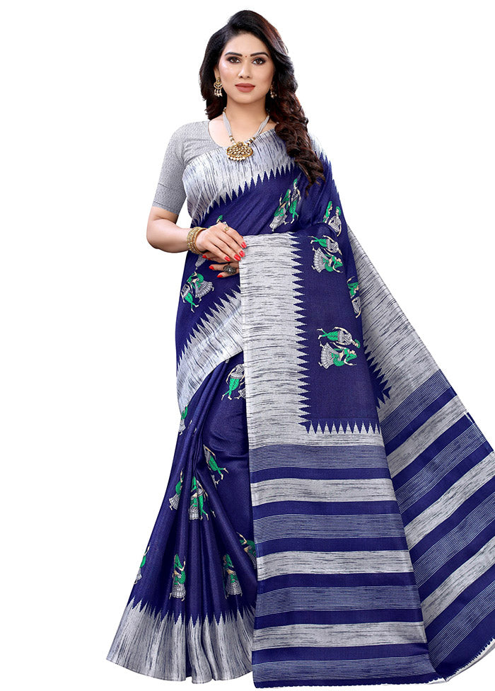Dark Blue Spun Silk Woven Saree With Blouse Piece - Indian Silk House Agencies
