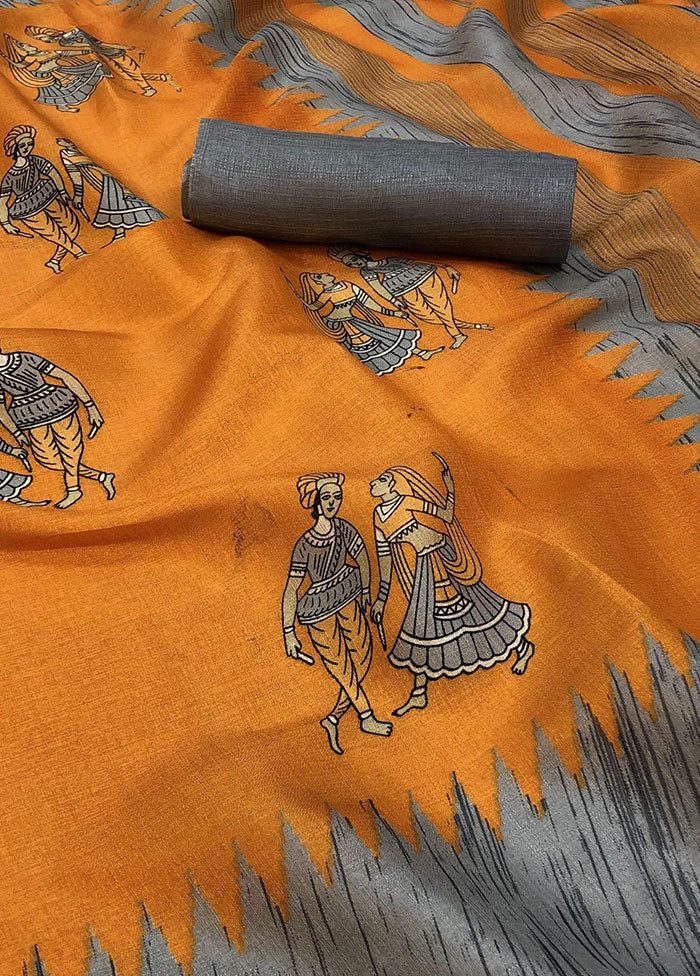 Orange Spun Silk Woven Saree With Blouse Piece - Indian Silk House Agencies