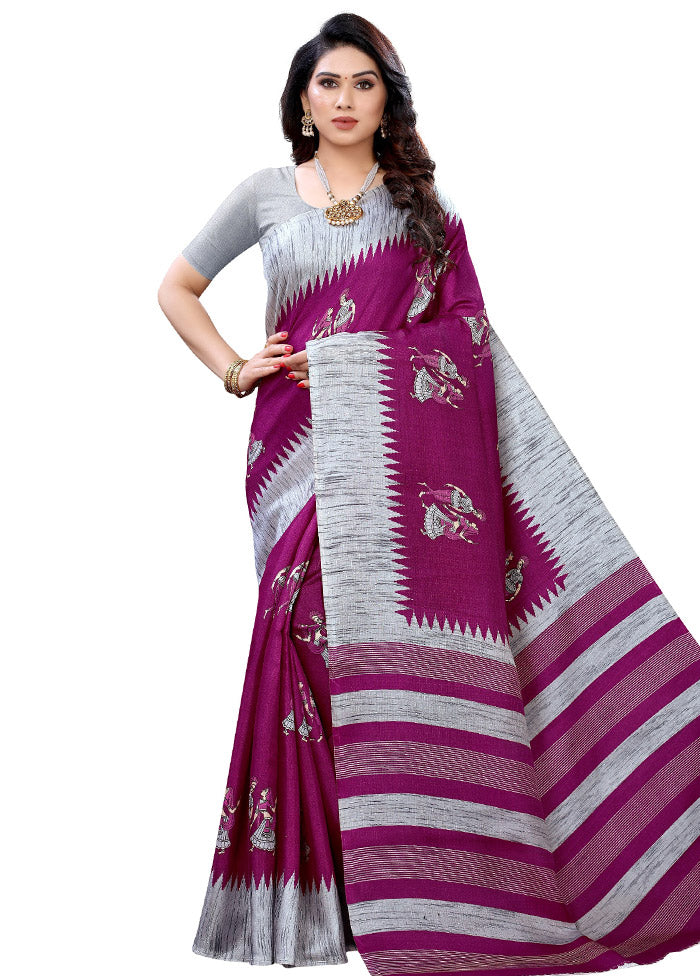 Magenta Spun Silk Woven Saree With Blouse Piece - Indian Silk House Agencies