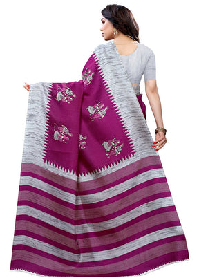Magenta Spun Silk Woven Saree With Blouse Piece - Indian Silk House Agencies