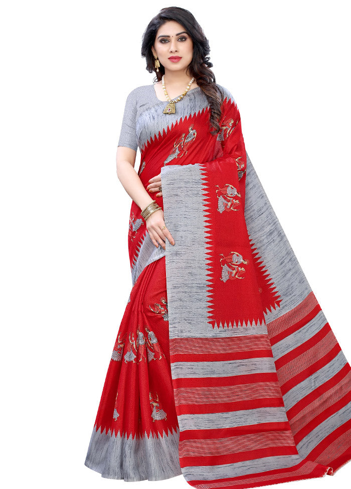 Red Spun Silk Woven Saree With Blouse Piece - Indian Silk House Agencies