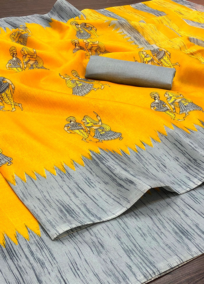 Yellow Spun Silk Woven Saree With Blouse Piece - Indian Silk House Agencies