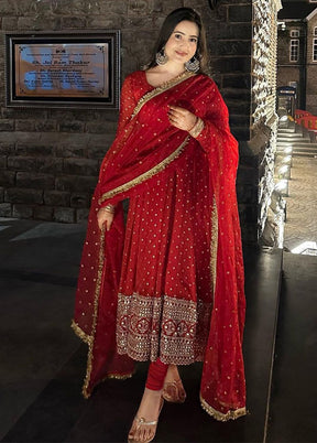 3 Pc Red Georgette Suit Set - Indian Silk House Agencies