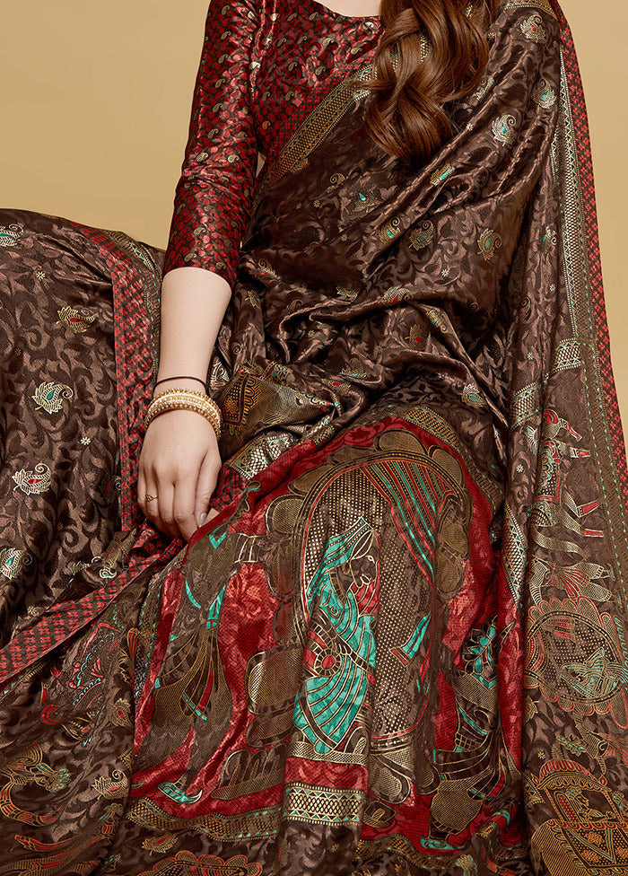 Brown Spun Silk Saree With Blouse Piece - Indian Silk House Agencies