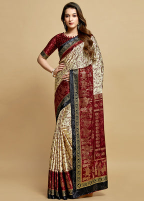 Maroon Spun Silk Saree With Blouse Piece - Indian Silk House Agencies