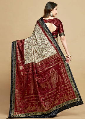 Maroon Spun Silk Saree With Blouse Piece - Indian Silk House Agencies