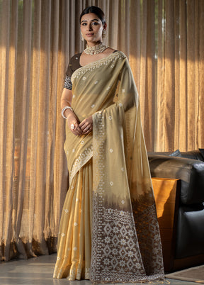 Beige Pure Cotton Saree With Blouse Piece - Indian Silk House Agencies