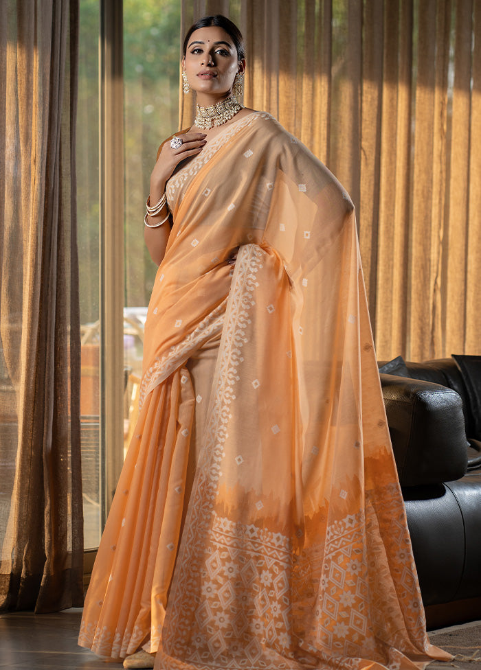Orange Pure Cotton Saree With Blouse Piece - Indian Silk House Agencies