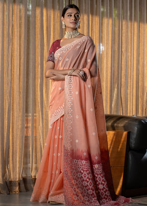 Peach Pure Cotton Saree With Blouse Piece - Indian Silk House Agencies