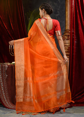 Orange Organza Saree With Blouse Piece - Indian Silk House Agencies