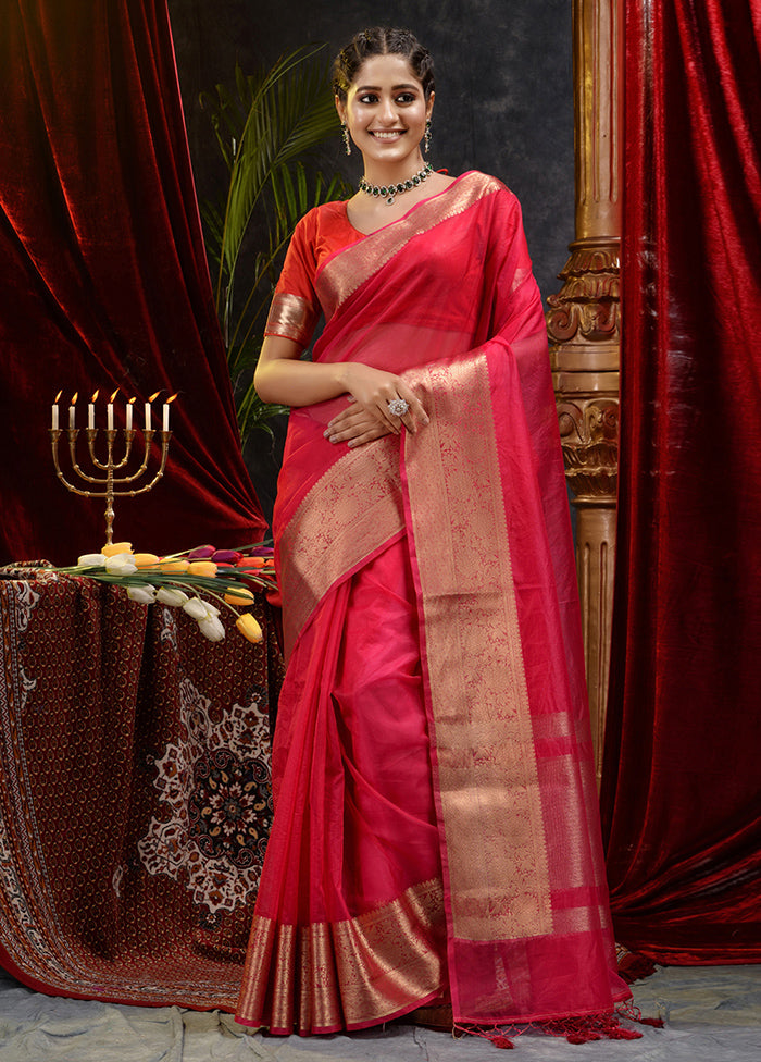 Pink Organza Saree With Blouse Piece - Indian Silk House Agencies