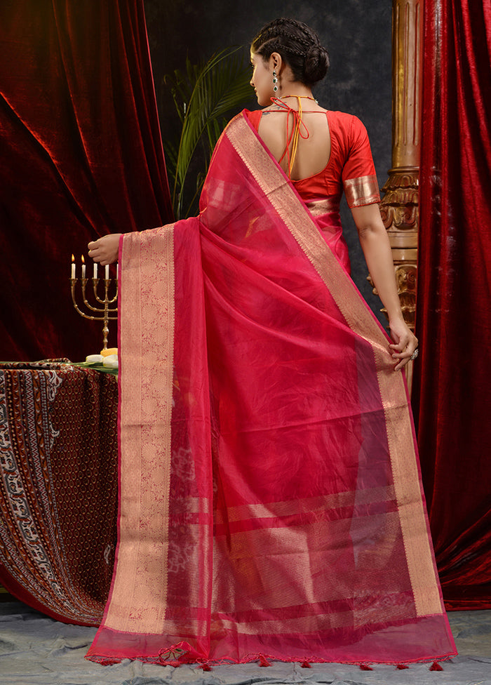 Pink Organza Saree With Blouse Piece - Indian Silk House Agencies