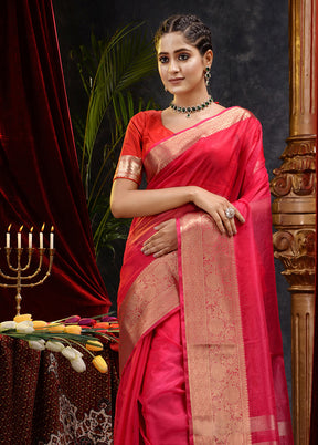 Pink Organza Saree With Blouse Piece - Indian Silk House Agencies