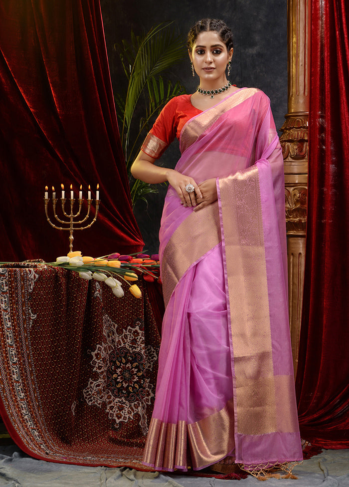 Purple Organza Saree With Blouse Piece - Indian Silk House Agencies