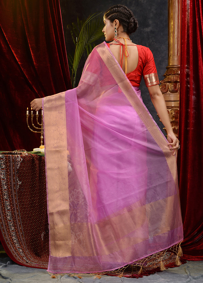 Purple Organza Saree With Blouse Piece - Indian Silk House Agencies