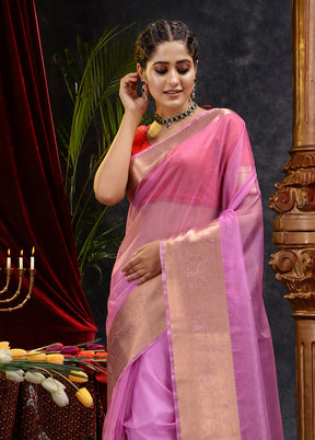 Purple Organza Saree With Blouse Piece - Indian Silk House Agencies