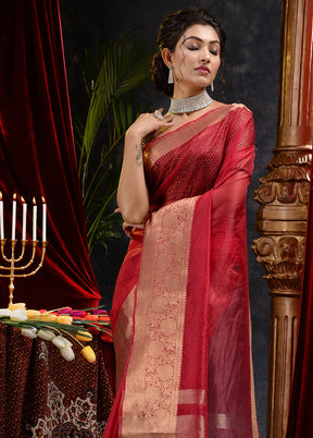 Maroon Organza Saree With Blouse Piece - Indian Silk House Agencies