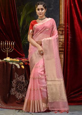 Pink Organza Saree With Blouse Piece - Indian Silk House Agencies