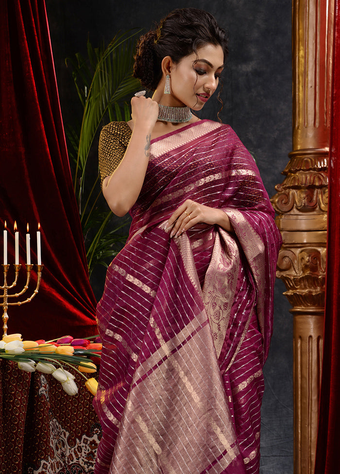 Magenta Organza Saree With Blouse Piece - Indian Silk House Agencies