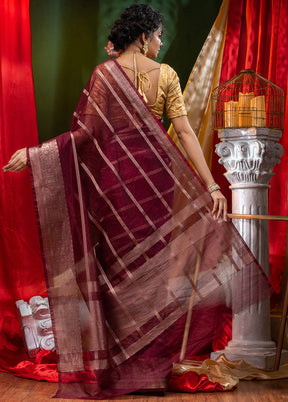 Brown Organza Saree With Blouse Piece - Indian Silk House Agencies