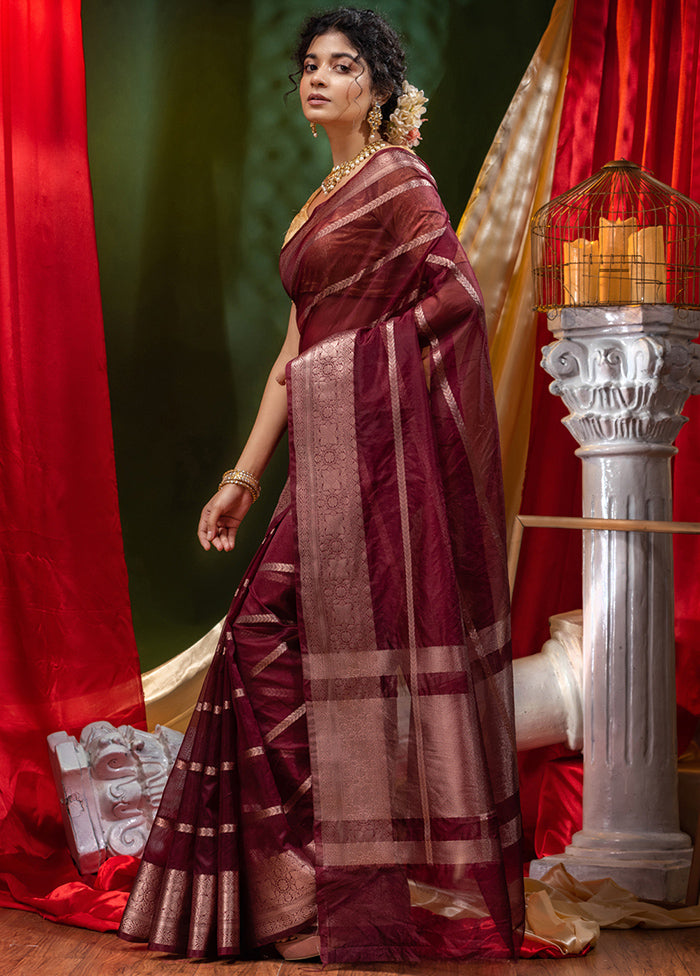 Brown Organza Saree With Blouse Piece - Indian Silk House Agencies