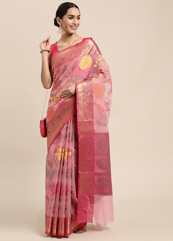 Pink Organza Saree With Blouse Piece - Indian Silk House Agencies