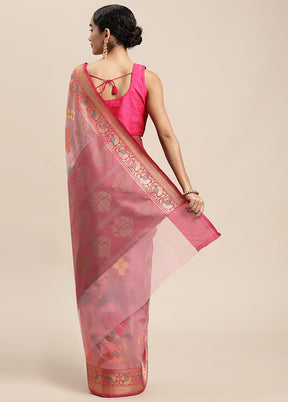 Pink Organza Saree With Blouse Piece - Indian Silk House Agencies