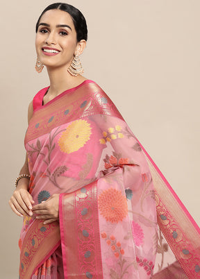 Pink Organza Saree With Blouse Piece - Indian Silk House Agencies