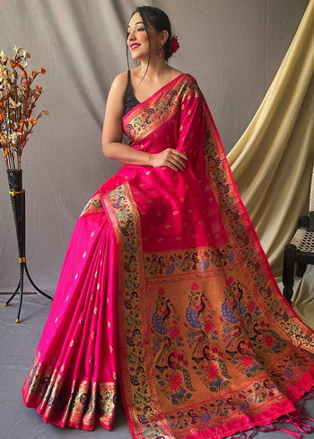 Pink Zari Woven Spun Silk Saree With Blouse - Indian Silk House Agencies