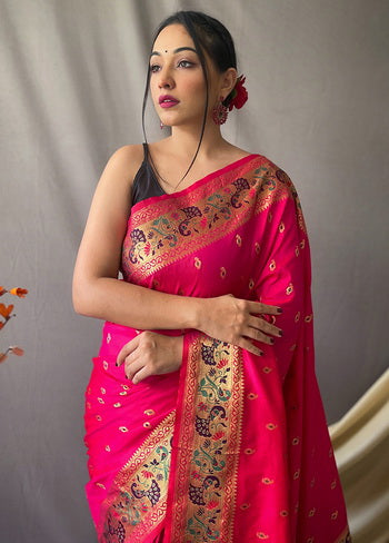 Pink Zari Woven Spun Silk Saree With Blouse - Indian Silk House Agencies