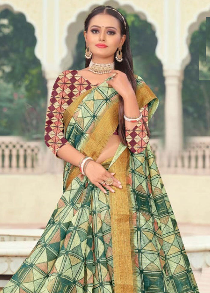 Lime Yellow Cotton Saree With Blouse Piece - Indian Silk House Agencies