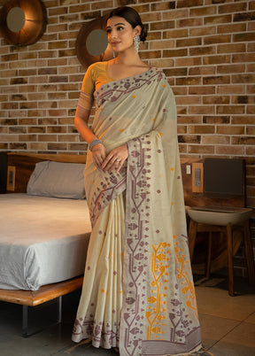 Mustard Pure Cotton Saree With Blouse Piece - Indian Silk House Agencies