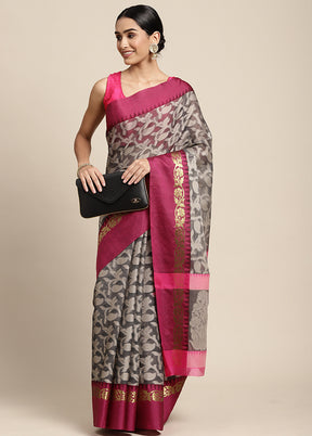 Black Dupion Silk Saree With Blouse Piece - Indian Silk House Agencies