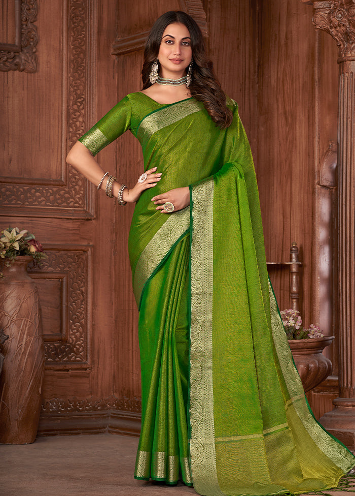 Green Cotton Saree With Blouse Piece - Indian Silk House Agencies