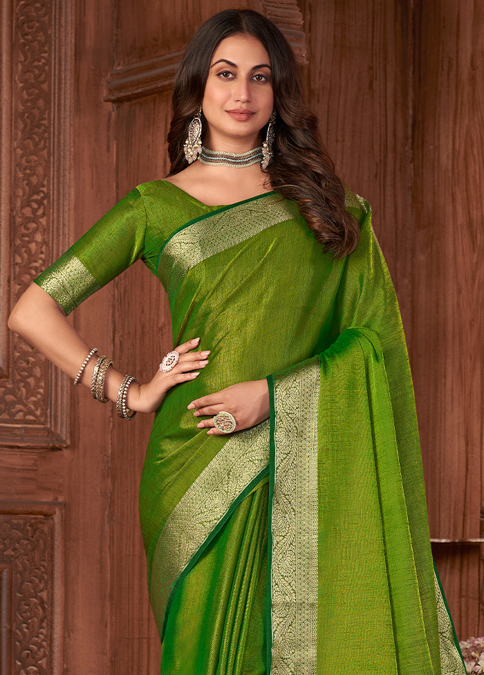 Green Cotton Saree With Blouse Piece - Indian Silk House Agencies