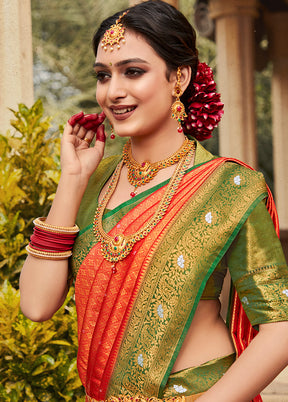 Red Kanjivaram Silk Saree With Blouse Piece - Indian Silk House Agencies