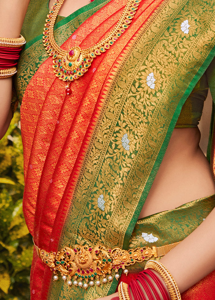 Red Kanjivaram Silk Saree With Blouse Piece - Indian Silk House Agencies