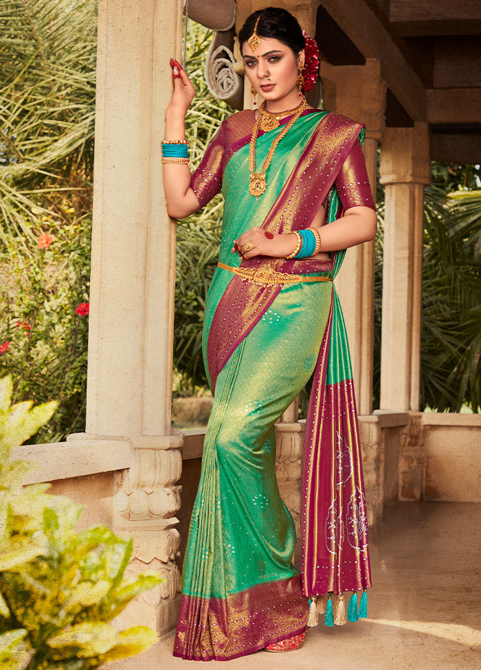 Green Kanjivaram Silk Saree With Blouse Piece - Indian Silk House Agencies