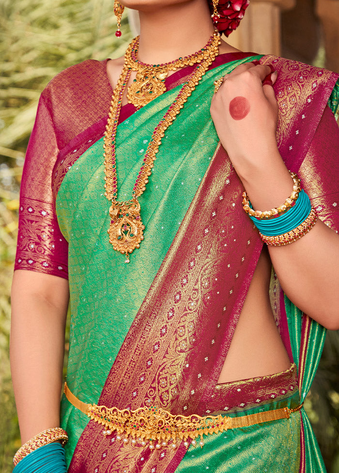 Green Kanjivaram Silk Saree With Blouse Piece - Indian Silk House Agencies