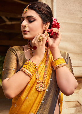 Gold Kanjivaram Silk Saree With Blouse Piece - Indian Silk House Agencies