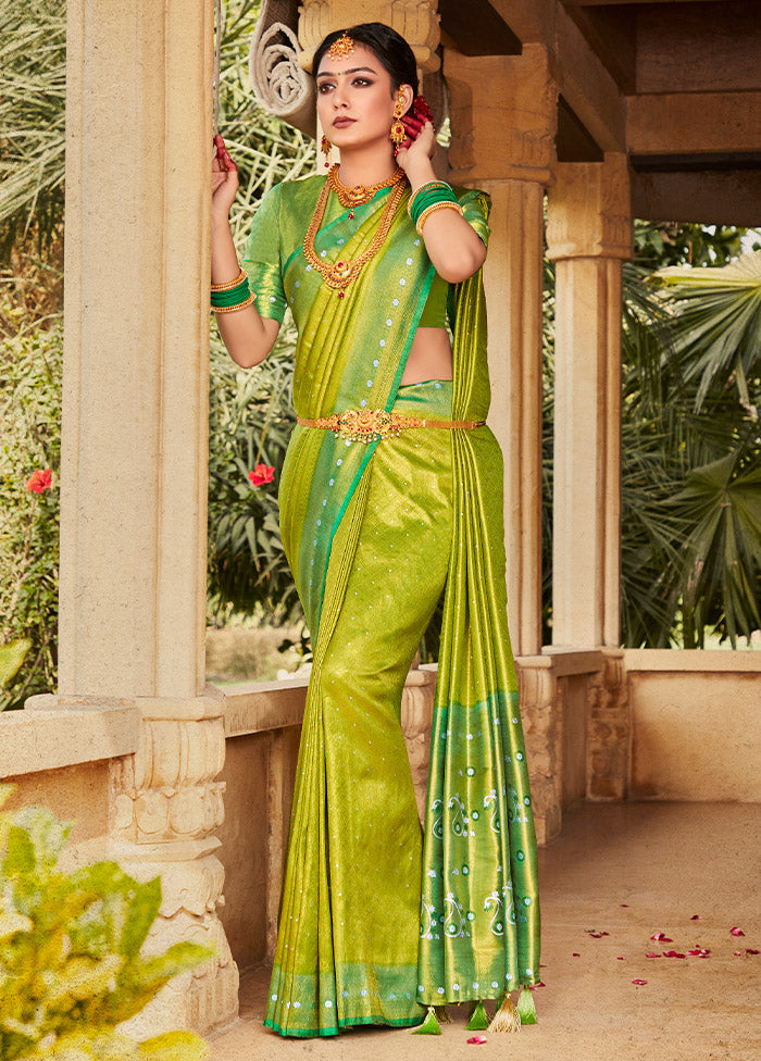 Green Kanjivaram Silk Saree With Blouse Piece - Indian Silk House Agencies