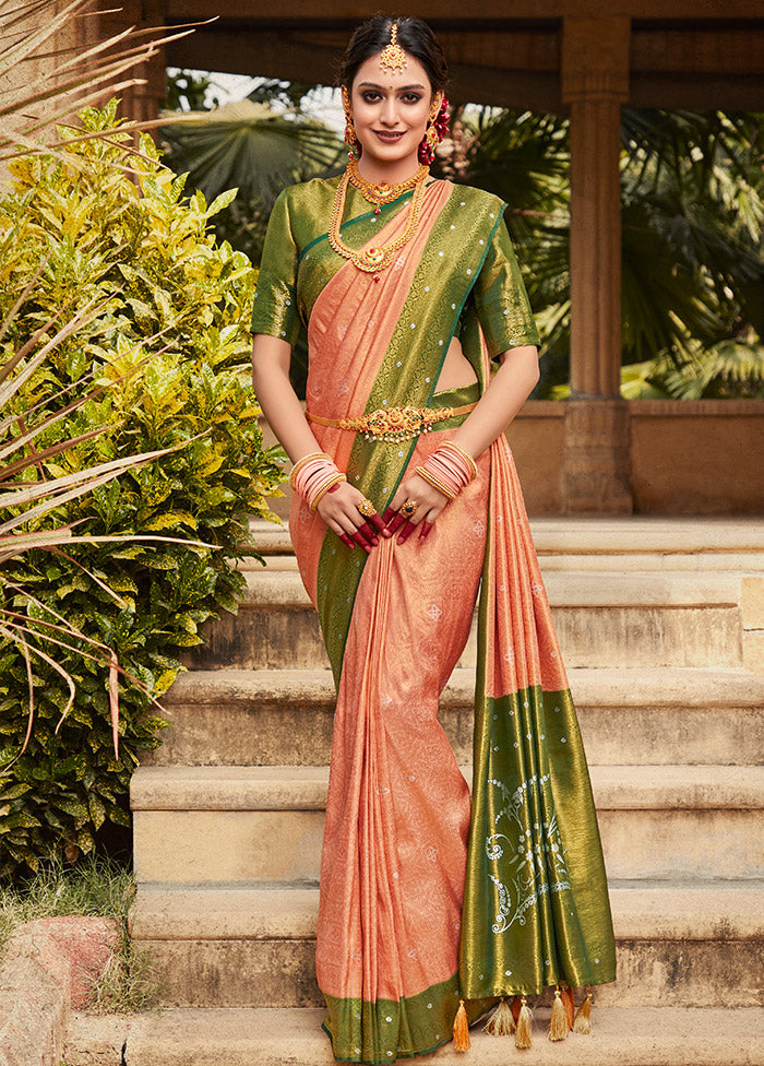 Peach Kanjivaram Silk Saree With Blouse Piece - Indian Silk House Agencies