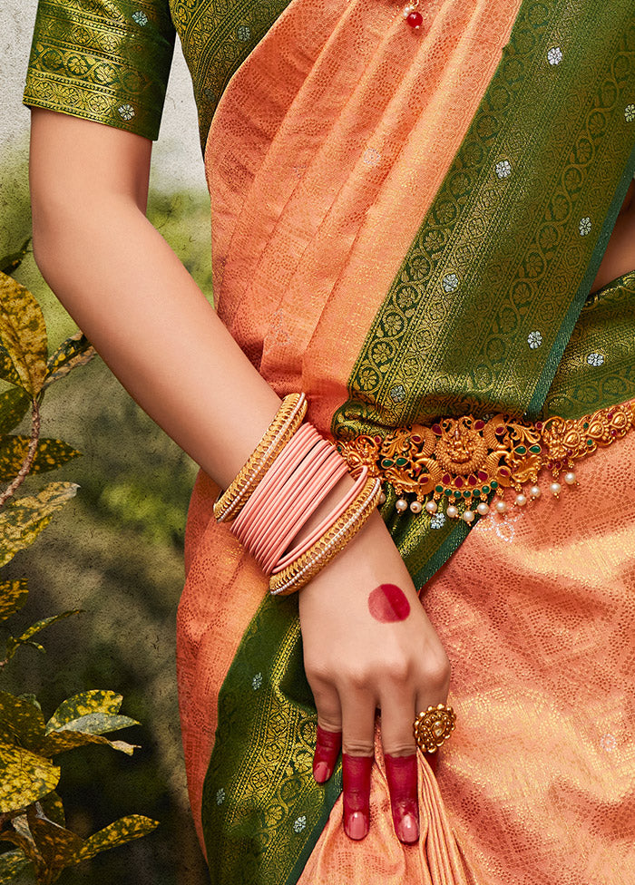 Peach Kanjivaram Silk Saree With Blouse Piece - Indian Silk House Agencies