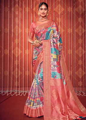 Multicolor Dupion Silk Saree With Blouse Piece - Indian Silk House Agencies