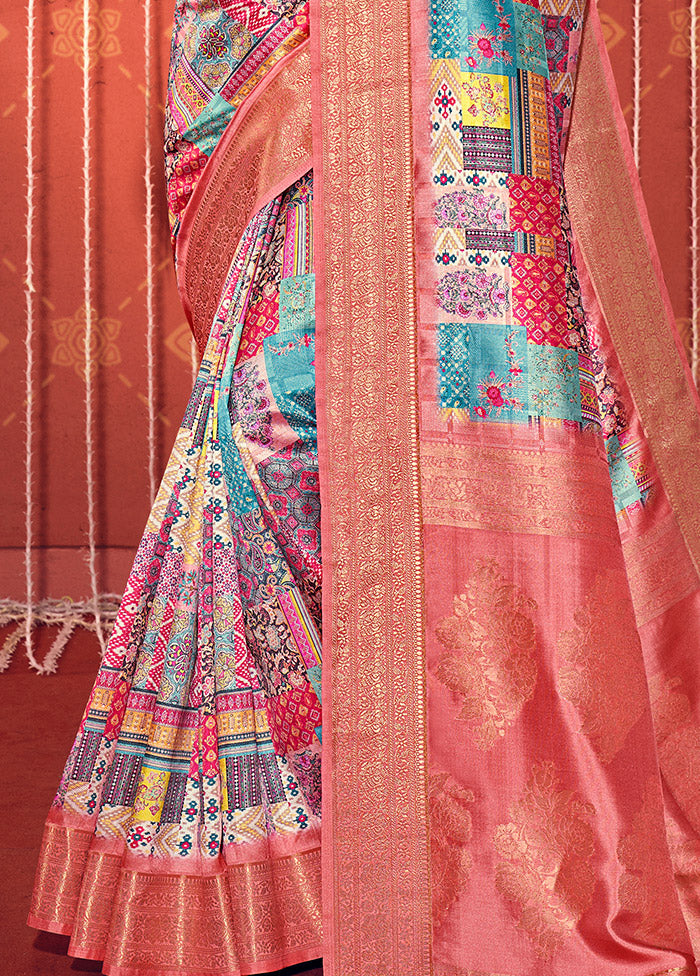 Multicolor Dupion Silk Saree With Blouse Piece - Indian Silk House Agencies