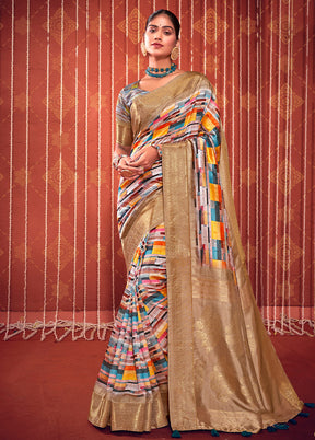 Multicolor Dupion Silk Saree With Blouse Piece - Indian Silk House Agencies