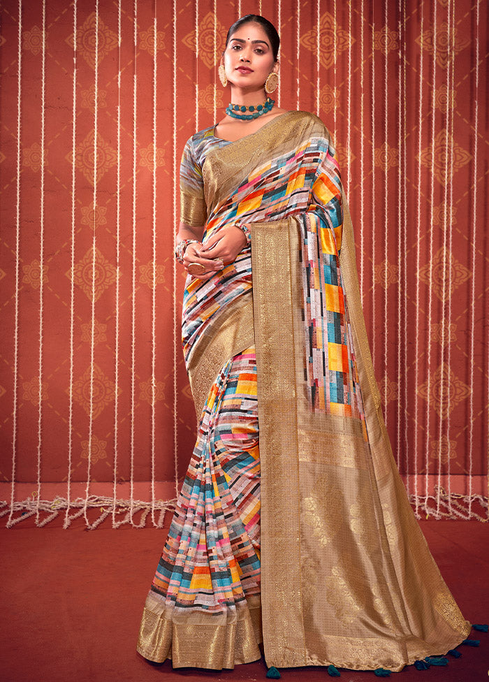 Multicolor Dupion Silk Saree With Blouse Piece - Indian Silk House Agencies